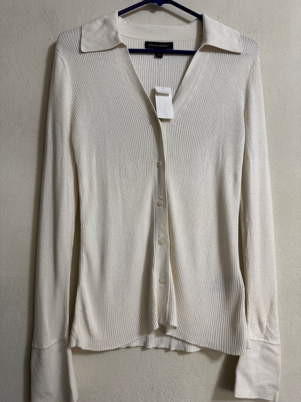 Banana Republic Cream Ribbed Button-Up Top Size M Nwt
